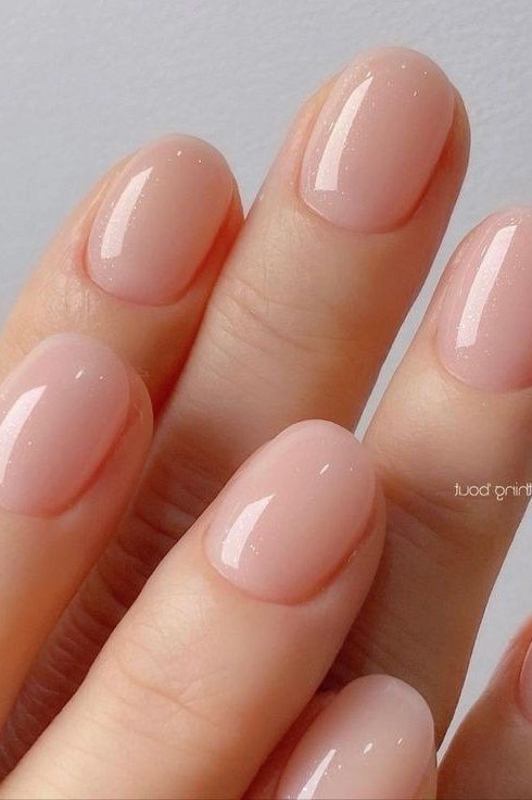 glossy pink squoval nails - honey glazed nude nails for women over 50