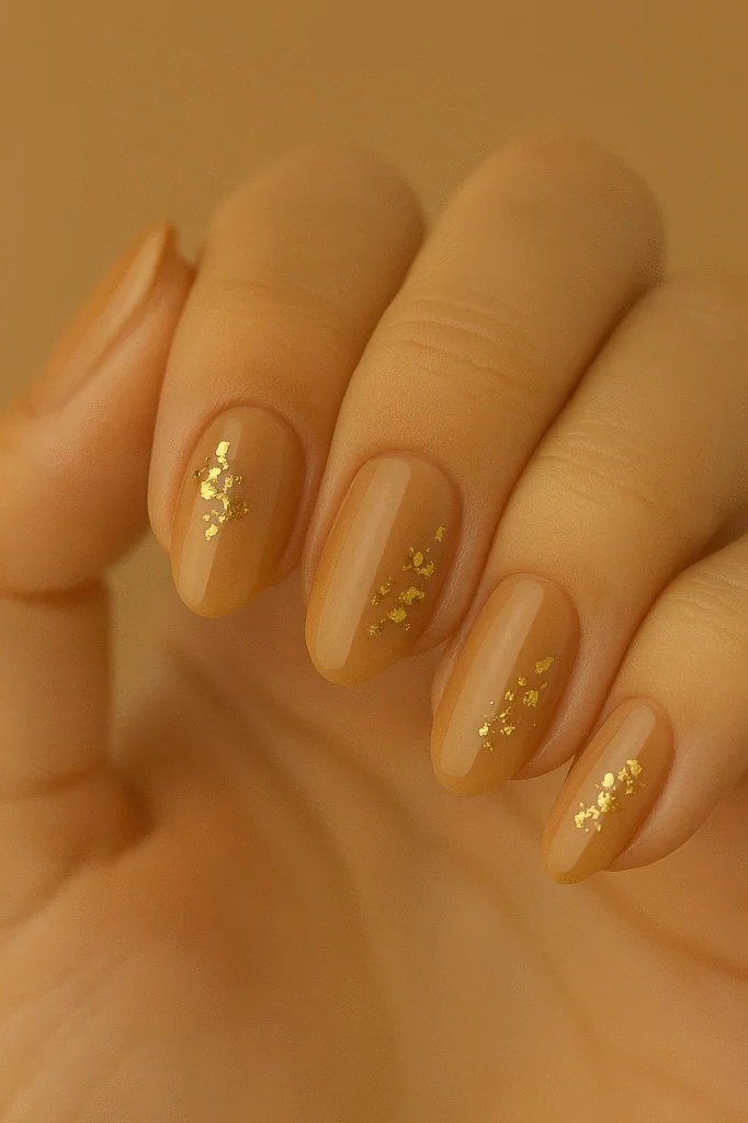 honey gold glitter nude almond nails - honey glazed nude nails for women over 50