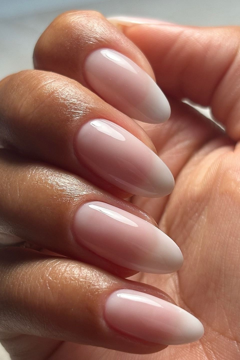 soft pink nude ombre almond nails - honey glazed nude nails for women over 50