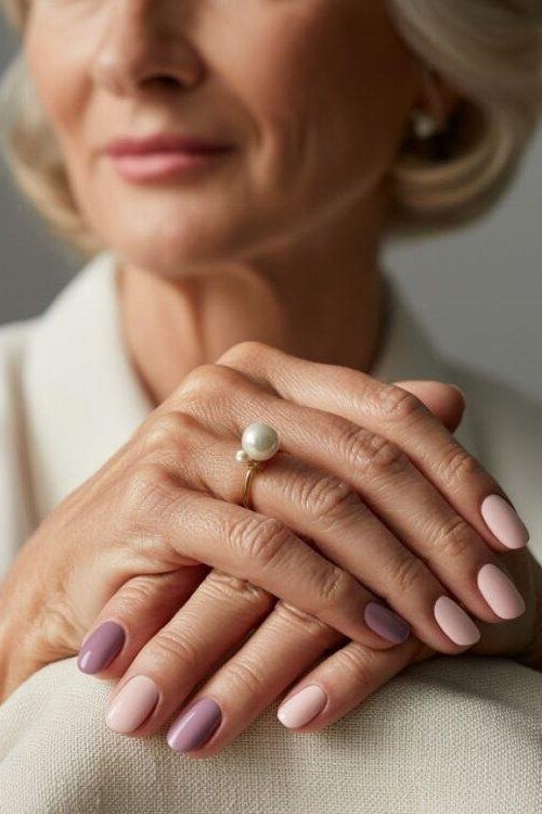 lavender pink nails for a soft touch - honey glazed nude nails for women over 50