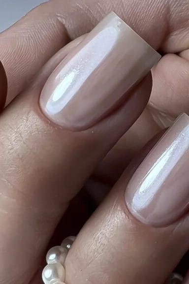 chrome square tip nails - honey glazed nude nails for women over 50