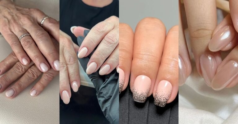 60 Honey Glazed Nude Nails for Women Over 50 collage
