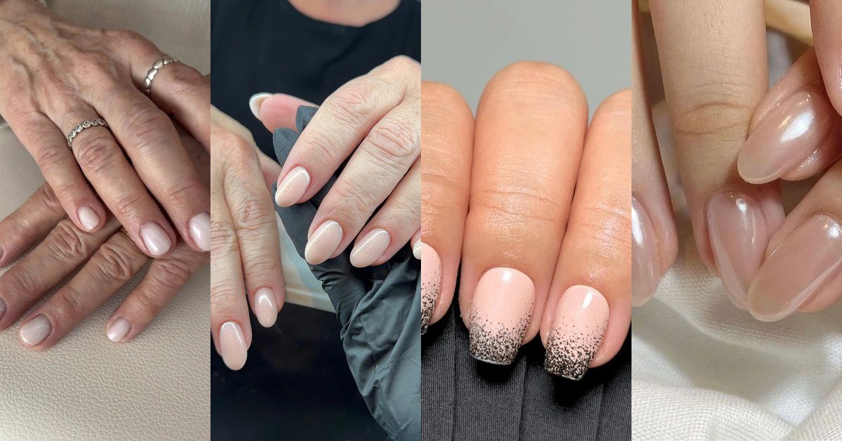 60 Honey Glazed Nude Nails for Women Over 50 collage