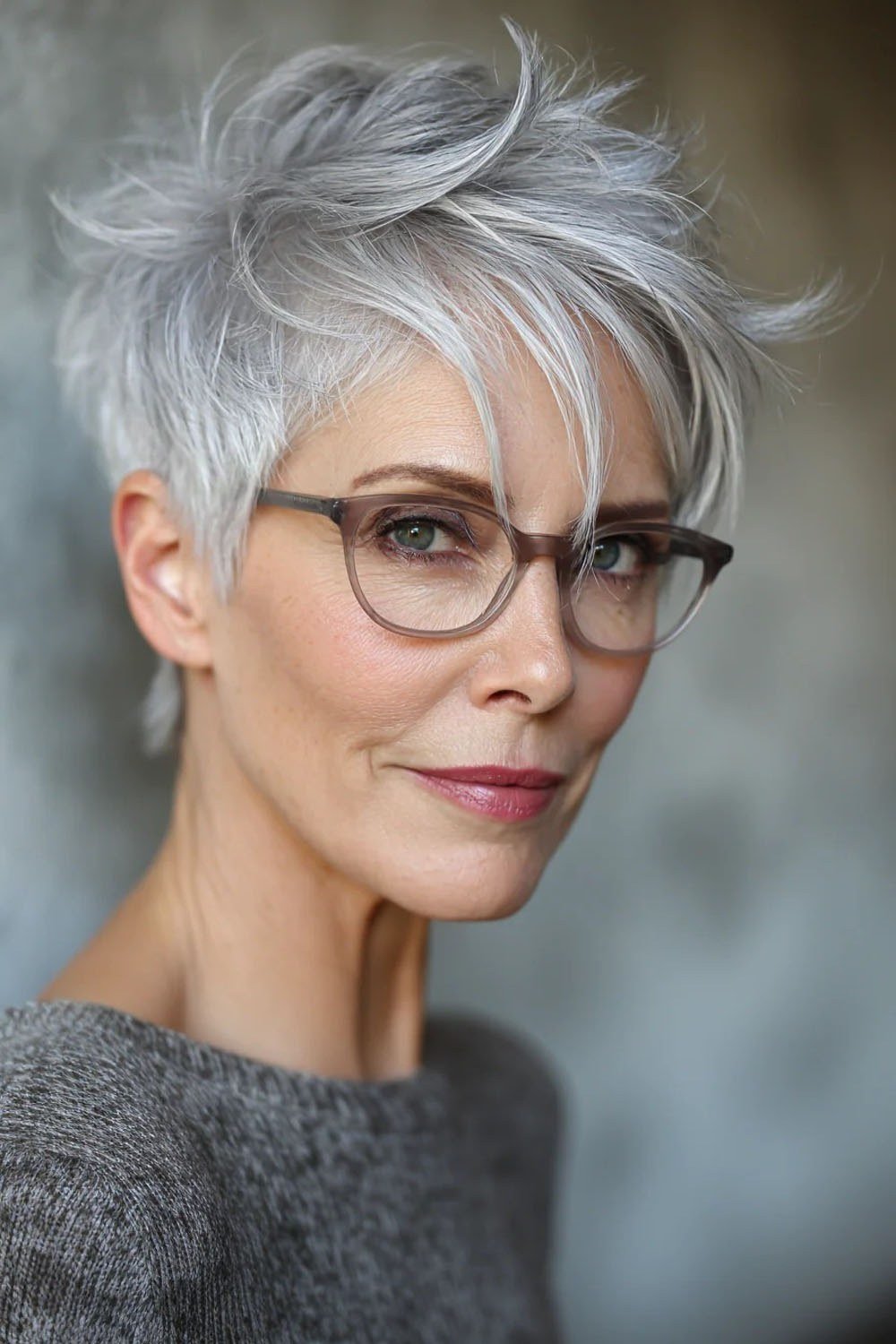 Silver Feathered Pixie with Glasses for women over 50