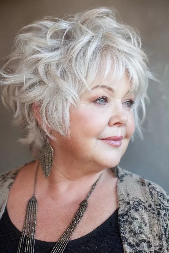 White Feathered Pixie Shag for women over 50