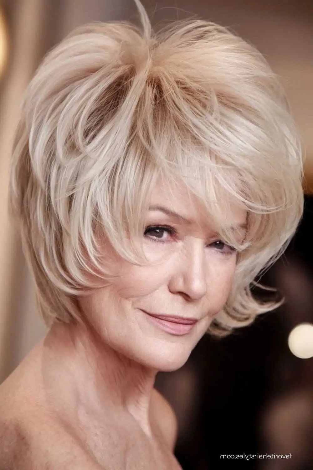 Platinum Feathered Bob with Fringe for women over 50