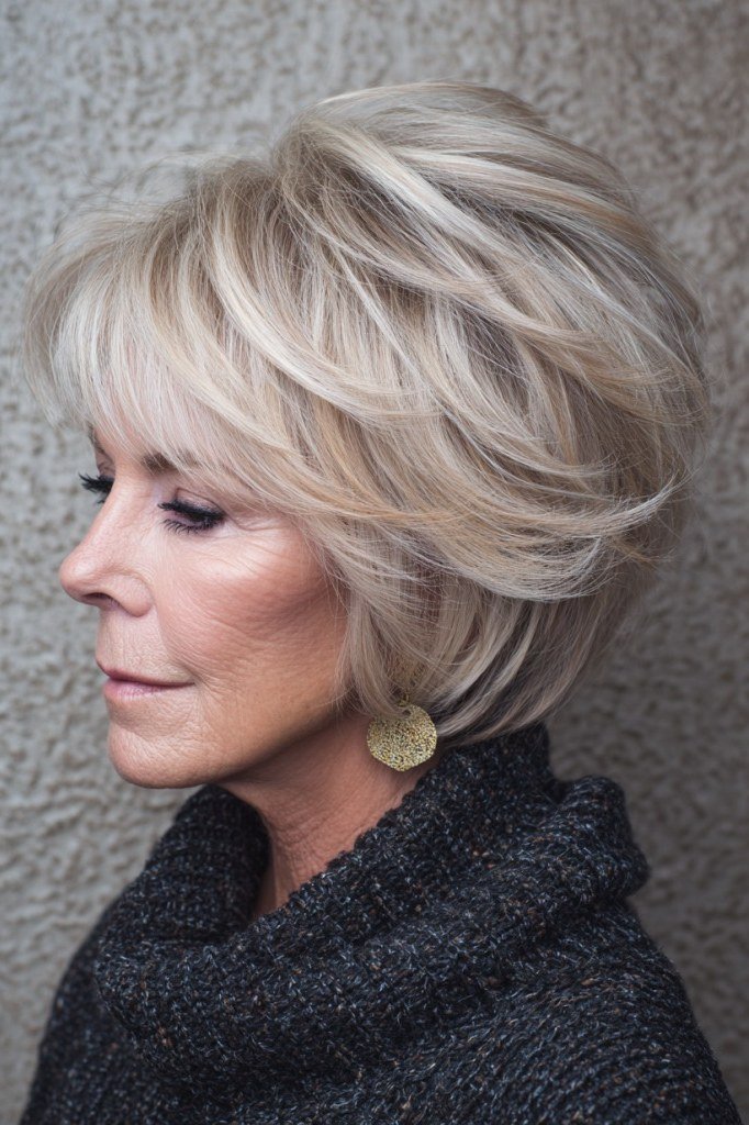 White-Silver Feathered Bob for women over 50