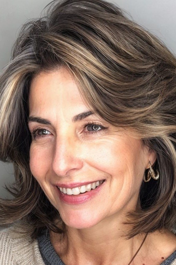 Brown Feathered Bob for women over 50