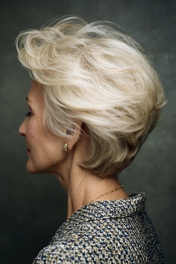 White Feathered Bob with Fullness for women over 50