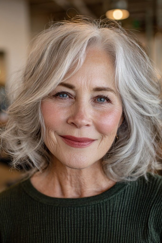 White Feathered Bob with Soft Edge for women over 50