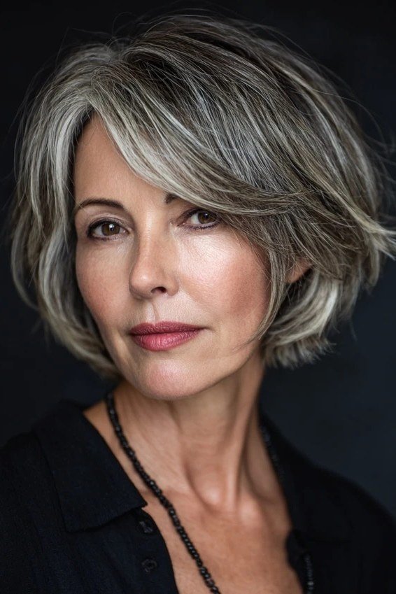 Silver Feathered Bob with Volume for women over 50