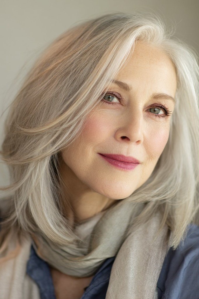 Silver Feathered Layered Shag for women over 50