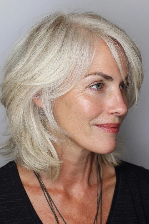 Silver Feathered Shoulder Cut for women over 50