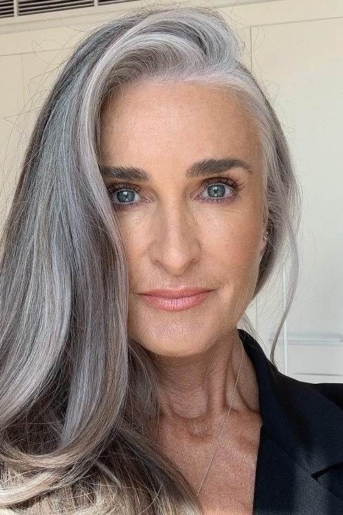 Long Silver-Grey Feathered Layers for women over 50