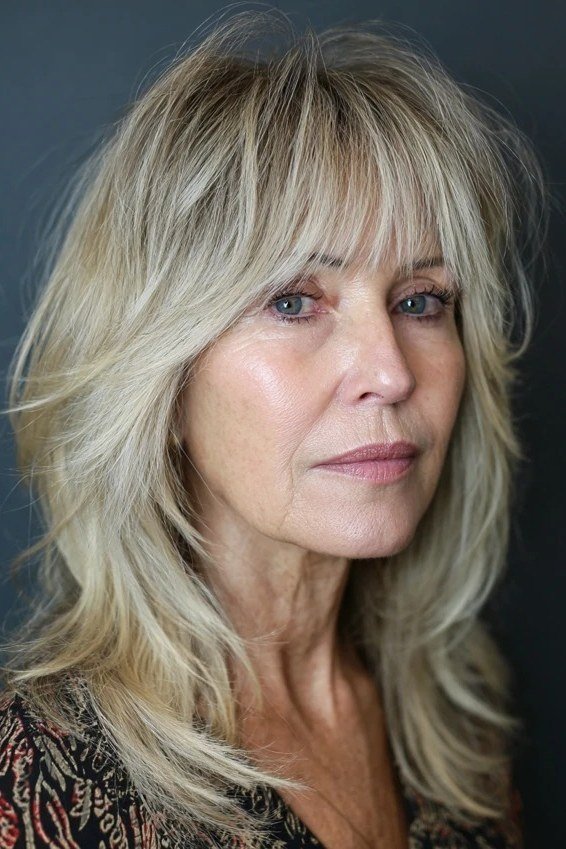 Blonde Feathered Shag with Length for women over 50