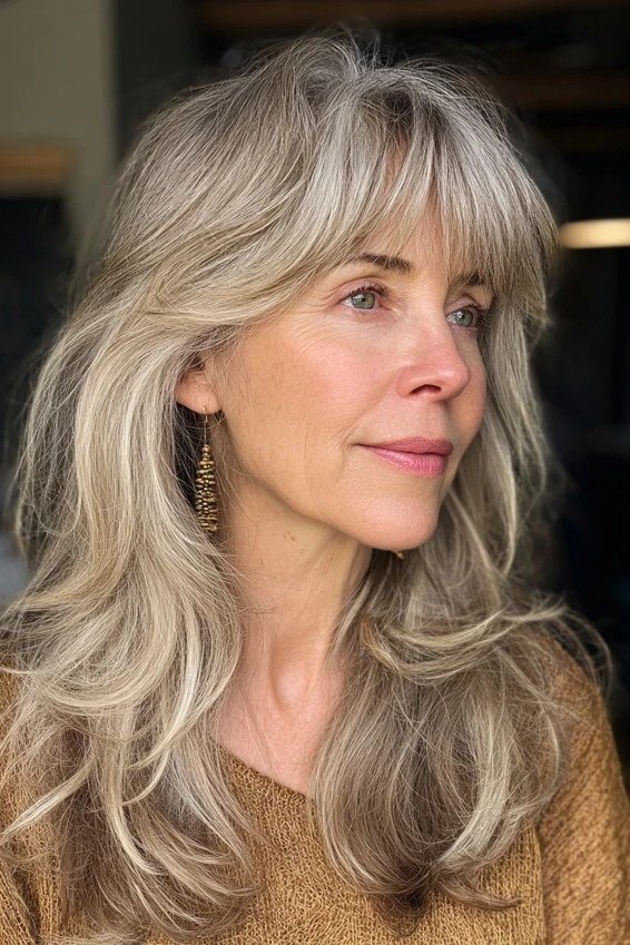 Long Feathered Layers with Side Sweep for women over 50