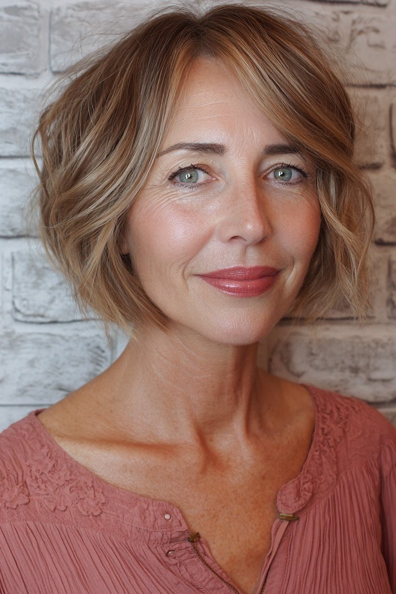 Honey-Blonde Chin-Length Bob - hush cut hairstyle for women over 50, idea 2