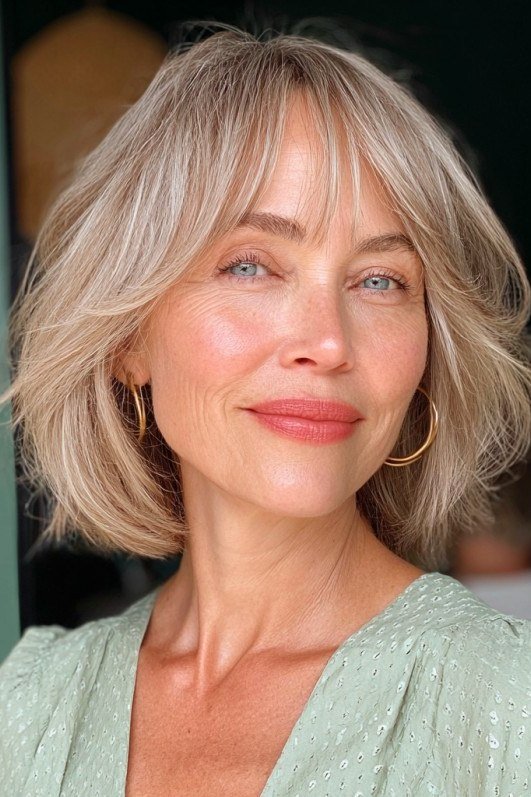 Platinum-Blonde Side-Profile Bob - hush cut hairstyle for women over 50, idea 3