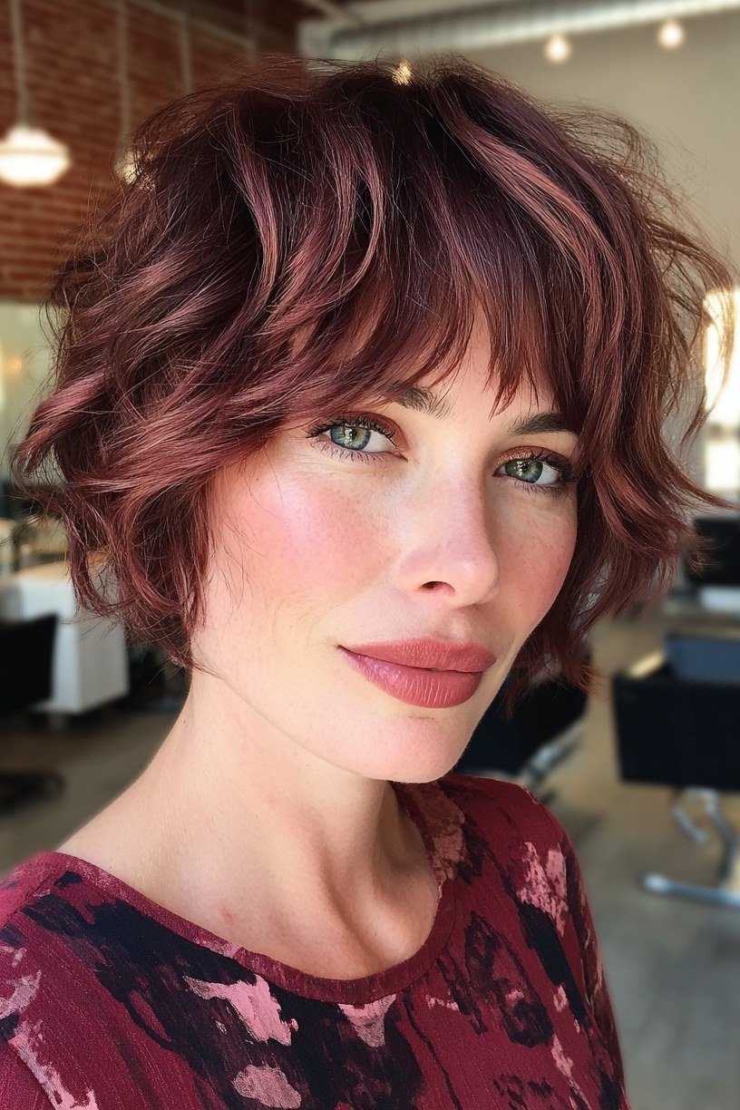 Tousled Copper-Red Shaggy Pixie-Bob - hush cut hairstyle for women over 50, idea 5