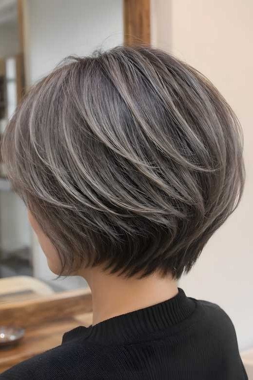 Silver-Gray Tapered Pixie-Bob, Back View - hush cut hairstyle for women over 50, idea 6