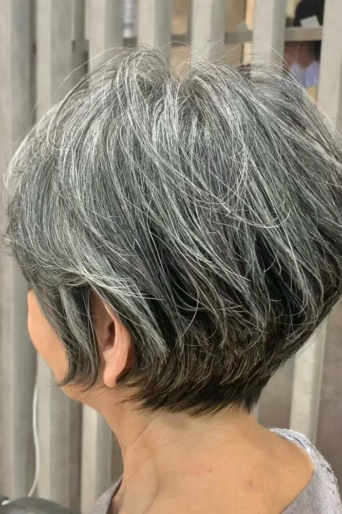 Rounded Silver-Gray Pixie-Bob, Back View - hush cut hairstyle for women over 50, idea 10