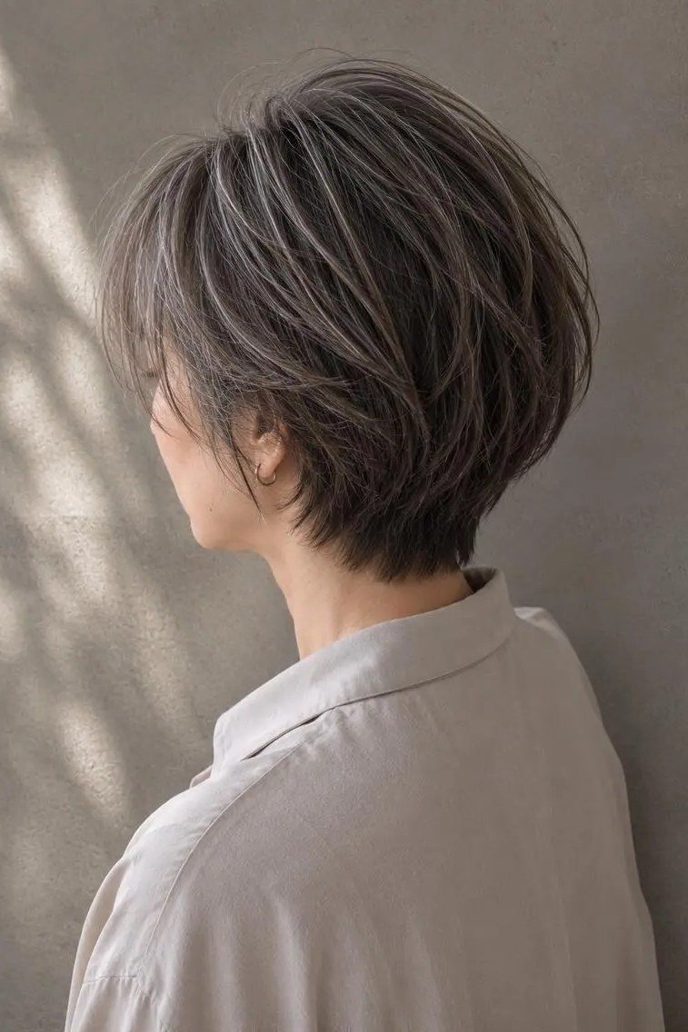 Tapered Silver-Gray Pixie, Back View - hush cut hairstyle for women over 50, idea 11