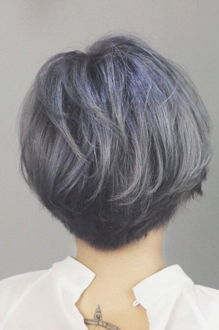 Wispy Silver-Gray Pixie, Back View - hush cut hairstyle for women over 50, idea 12
