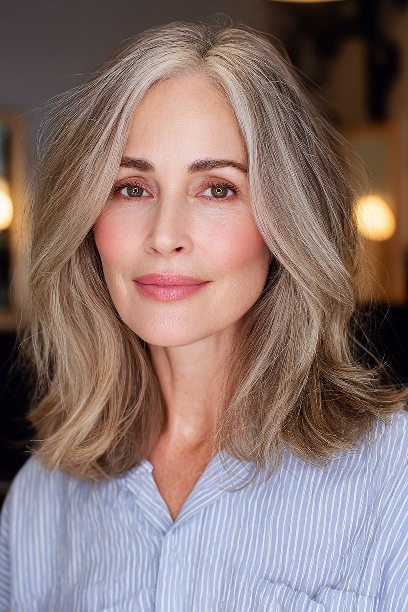 Silver-Blonde Shoulder-Length Hush Layers - hush cut hairstyle for women over 50, idea 16