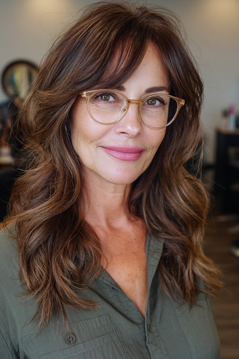 Soft Brunette Layered Bob - hush cut hairstyle for women over 50, idea 24