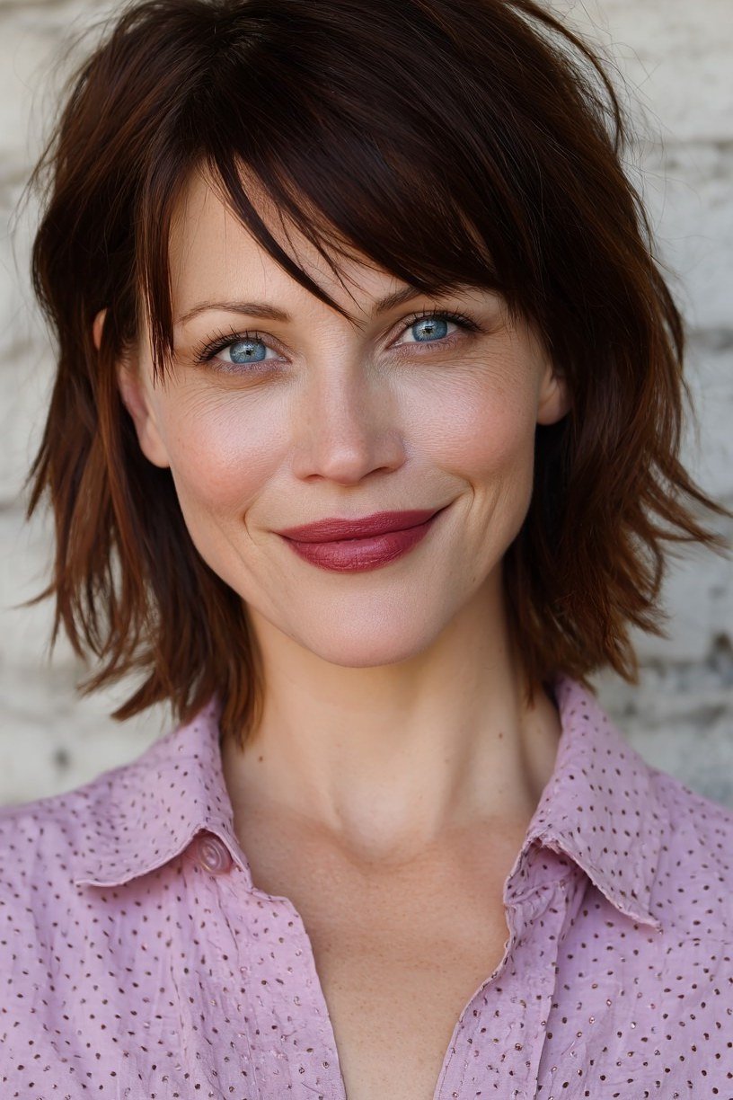 Sleek Dark Brunette Hush Bob - hush cut hairstyle for women over 50, idea 27