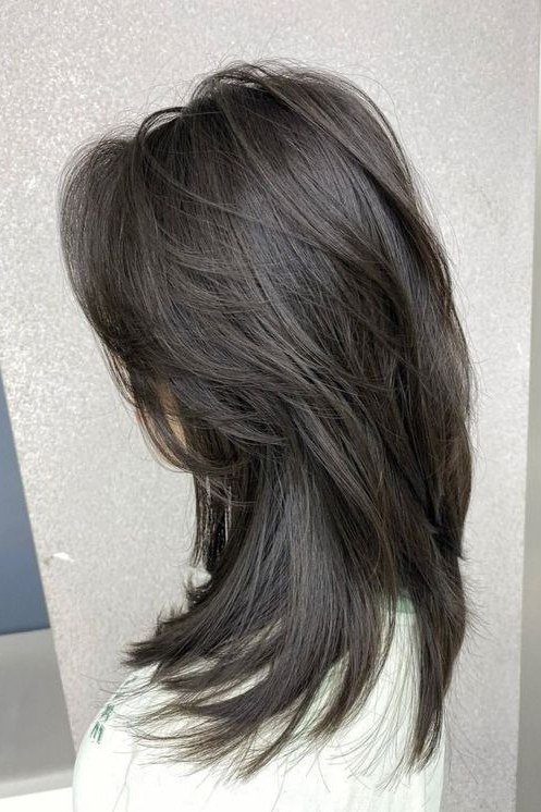 Dark Ash Medium Layered Hush, Back View - hush cut hairstyle for women over 50, idea 29