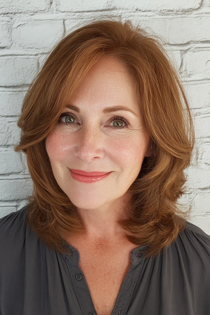 Auburn Layered Bob with Soft Bangs - hush cut hairstyle for women over 50, idea 34