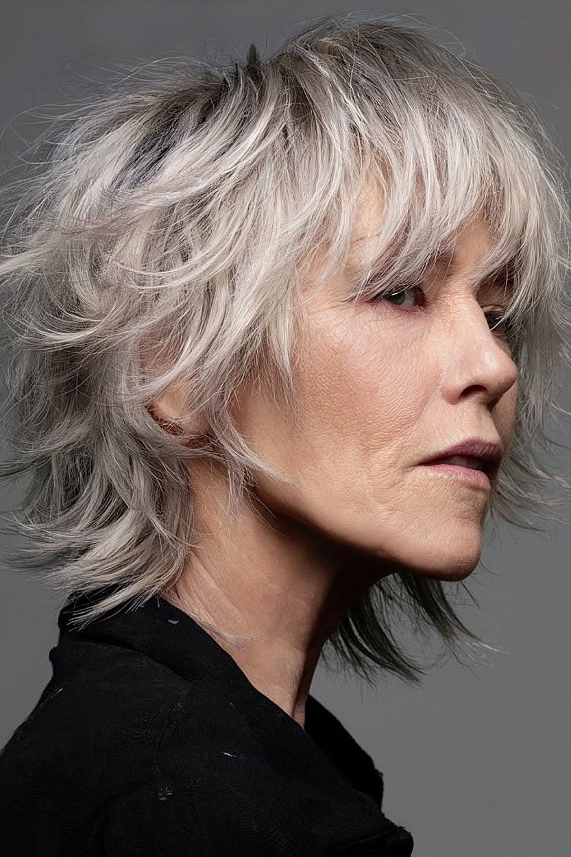 Silver Shaggy Hush with Side-Swept Layers - hush cut hairstyle for women over 50, idea 36