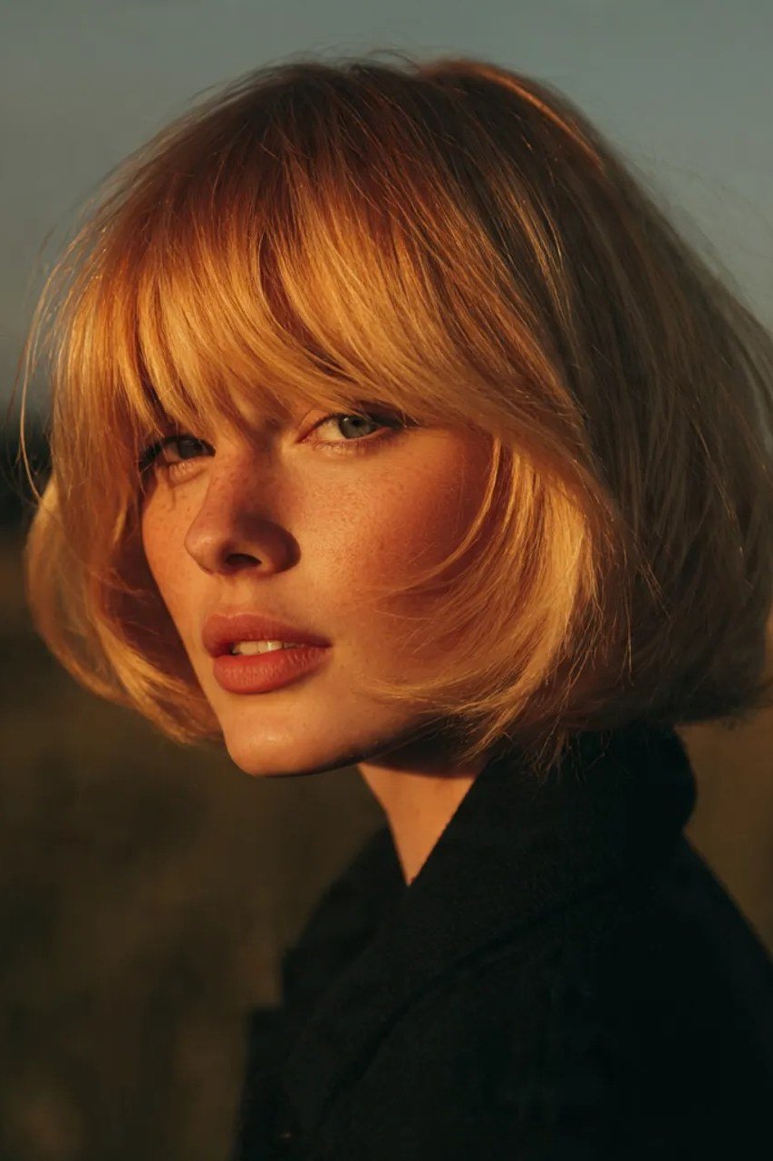 Copper Bob with Wispy Bangs - hush cut hairstyle for women over 50, idea 39