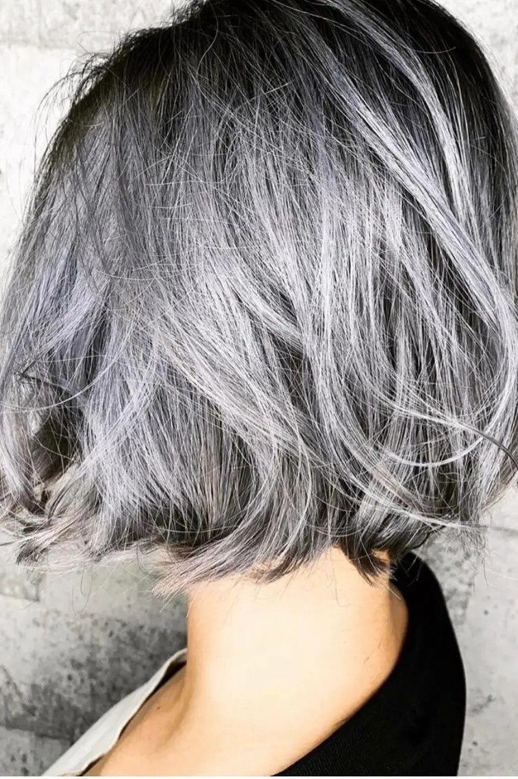 Silver-Gray Bob with Bangs, Back View - hush cut hairstyle for women over 50, idea 41