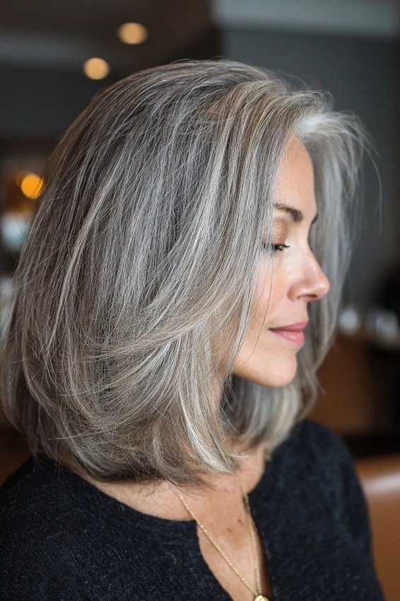 Silver-Gray Hush with Wispy Bangs and Glasses - hush cut hairstyle for women over 50, idea 44