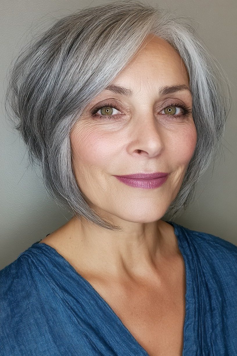 Silver Chin-Length Bob - hush cut hairstyle for women over 50, idea 47
