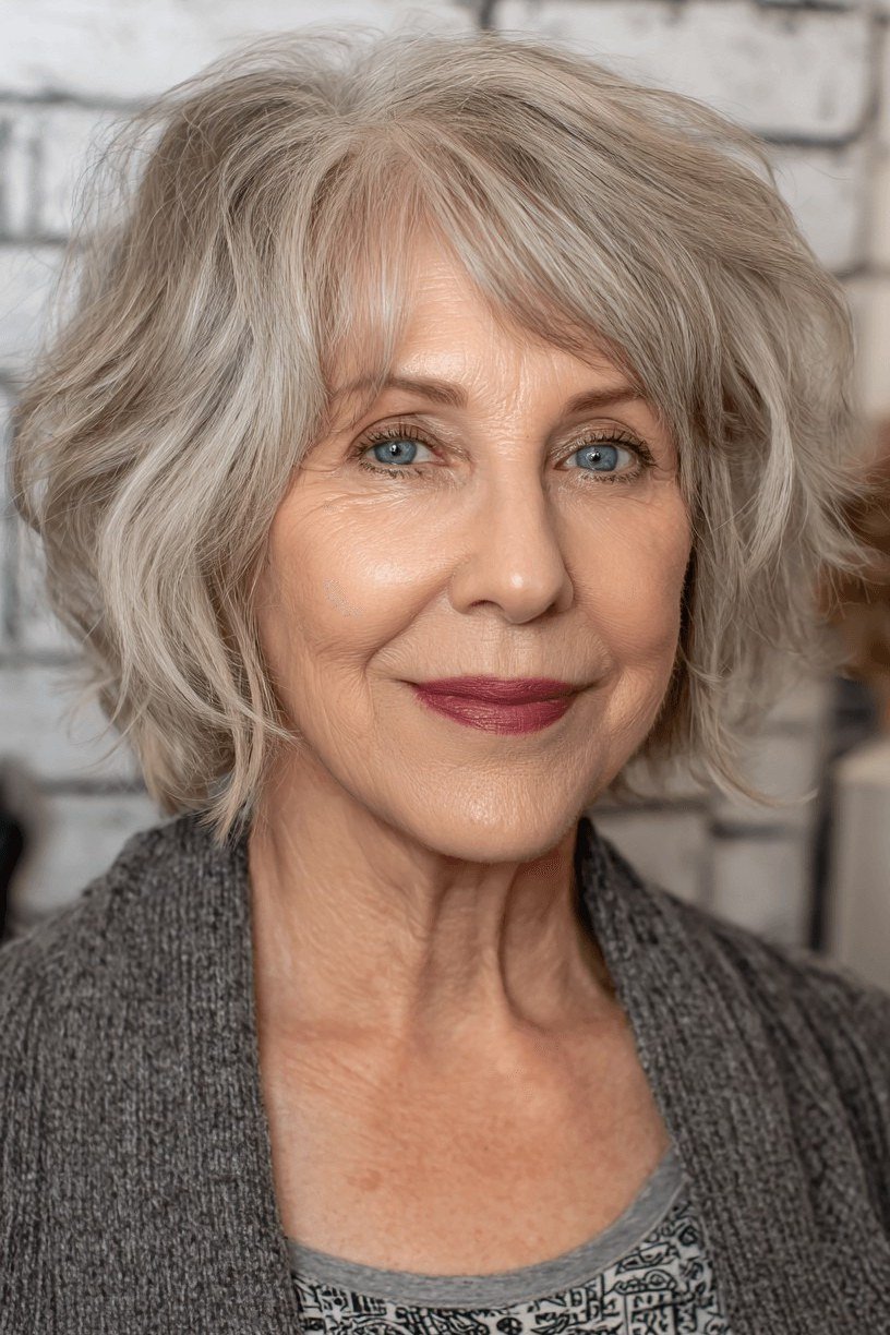 Silver-Gray Short Shaggy Cut - hush cut hairstyle for women over 50, idea 48