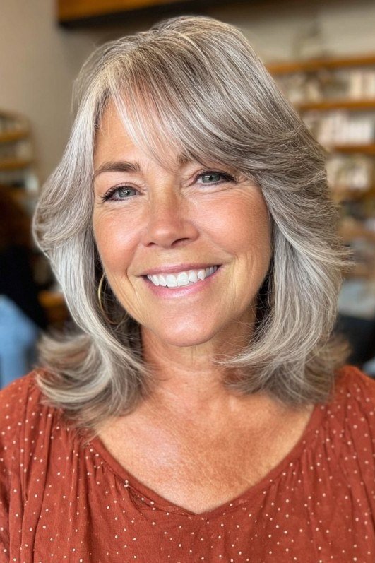 Rounded Silver Bob, Back View - hush cut hairstyle for women over 50, idea 56