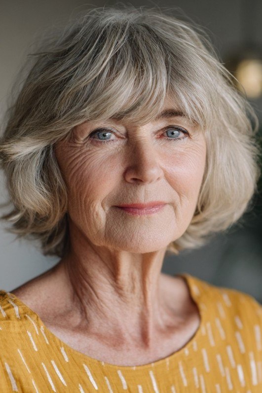 Silver-Gray Bob, Side Profile - hush cut hairstyle for women over 50, idea 57