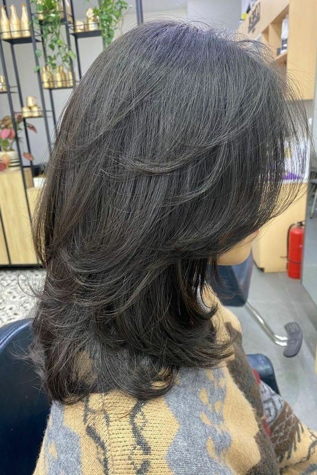 Dark Silver-Gray Layered Hush, Back View - hush cut hairstyle for women over 50, idea 60