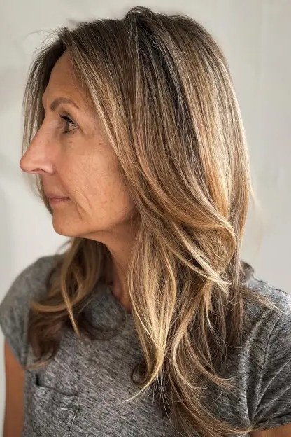 Layered Balayage Blonde for women over 50