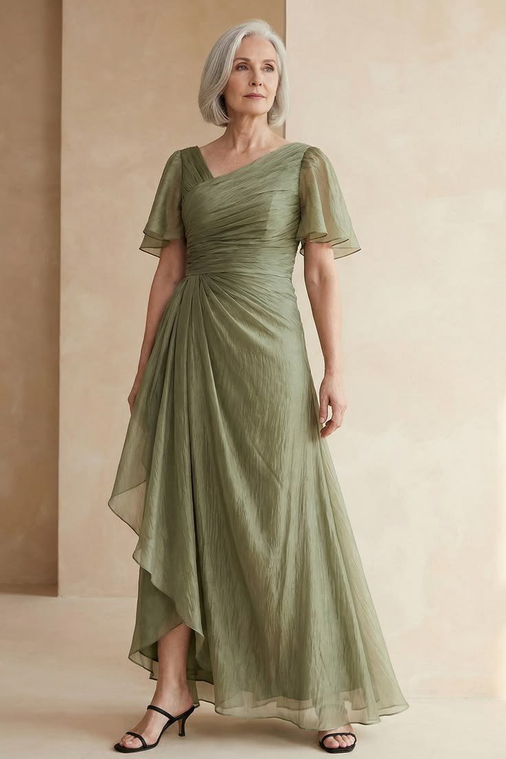 maxi dress for women over 60: olive Ruched Maxi