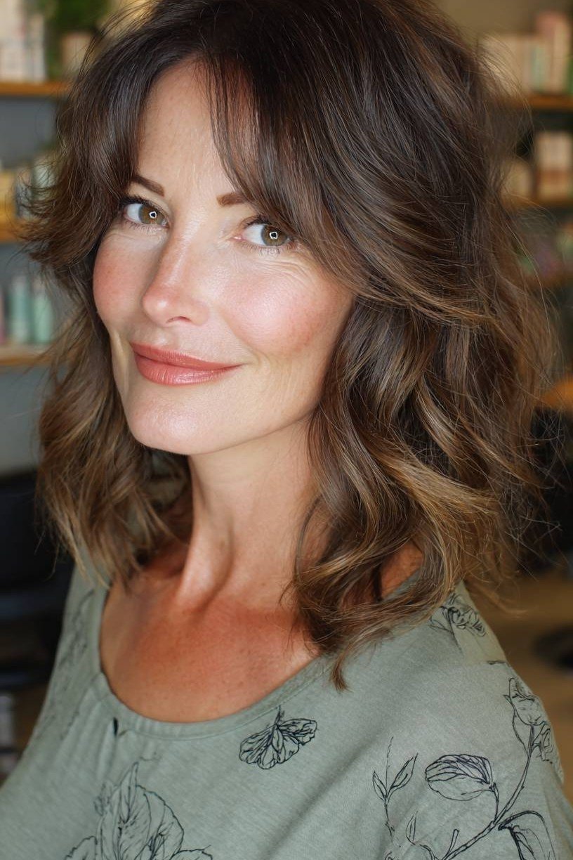Dark Waves With Curtain Bangs for women over 50