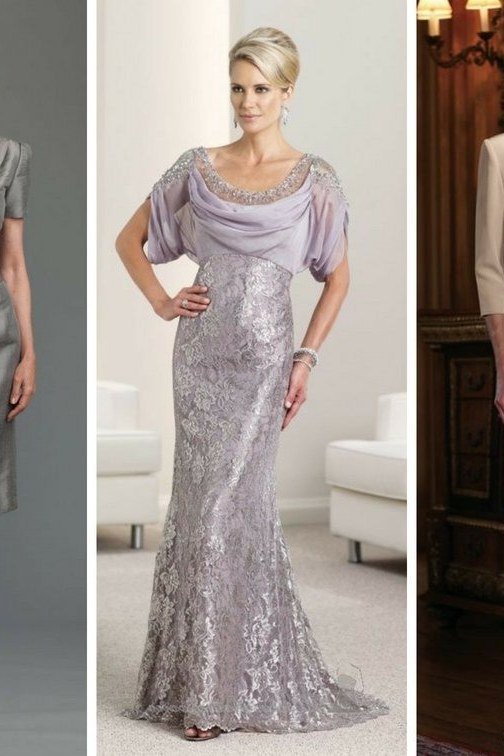 Silver lace evening gown