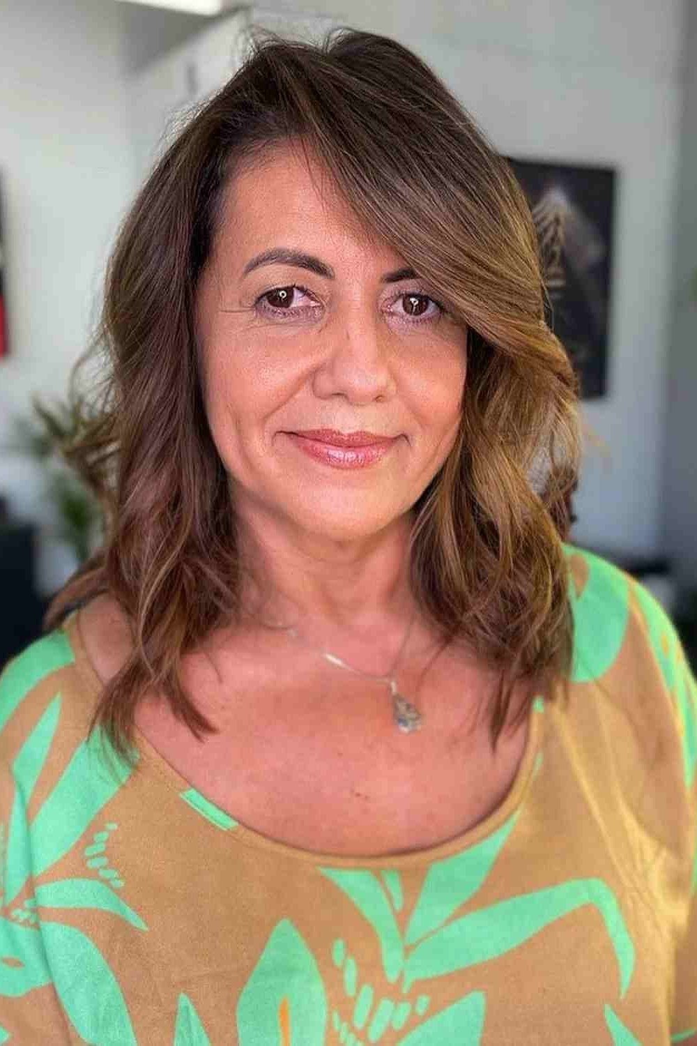 Layered Brunette Shoulder Cut for women over 50