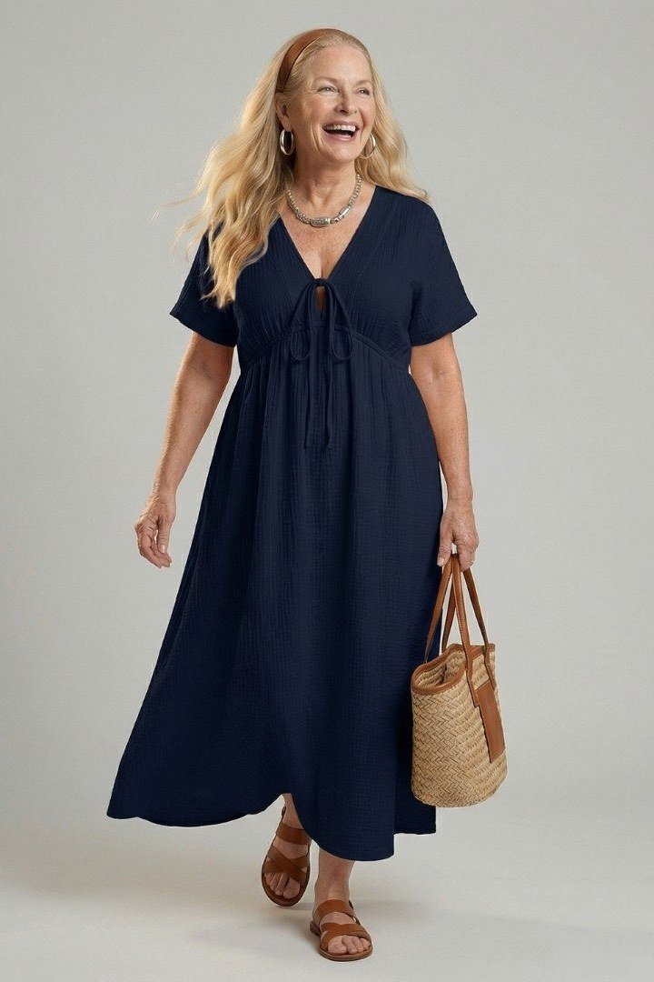 maxi dress for women over 60: navy Short-Sleeve Day Maxi