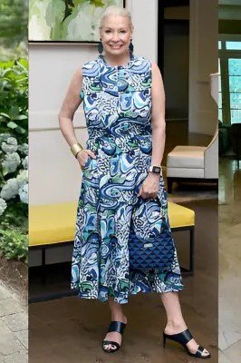 Blue and green printed maxi dresses