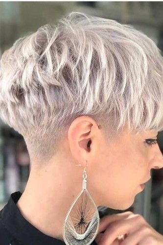 Silver pixie with undercut for women over 40, side view