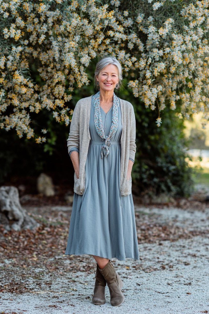 maxi dress for women over 60: dusty Blue Garden Maxi